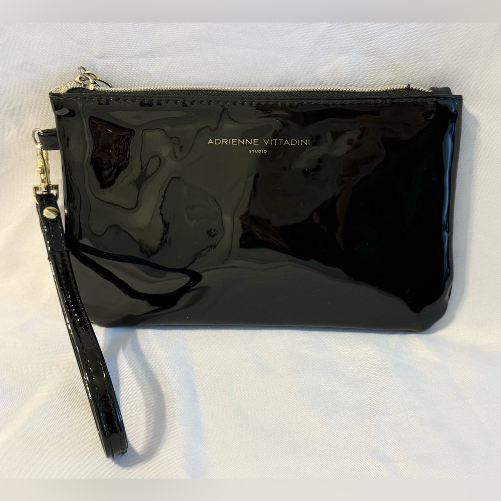 Adrienne Vittadini Black Patent Clutch with Rechargeable Battery Bank.